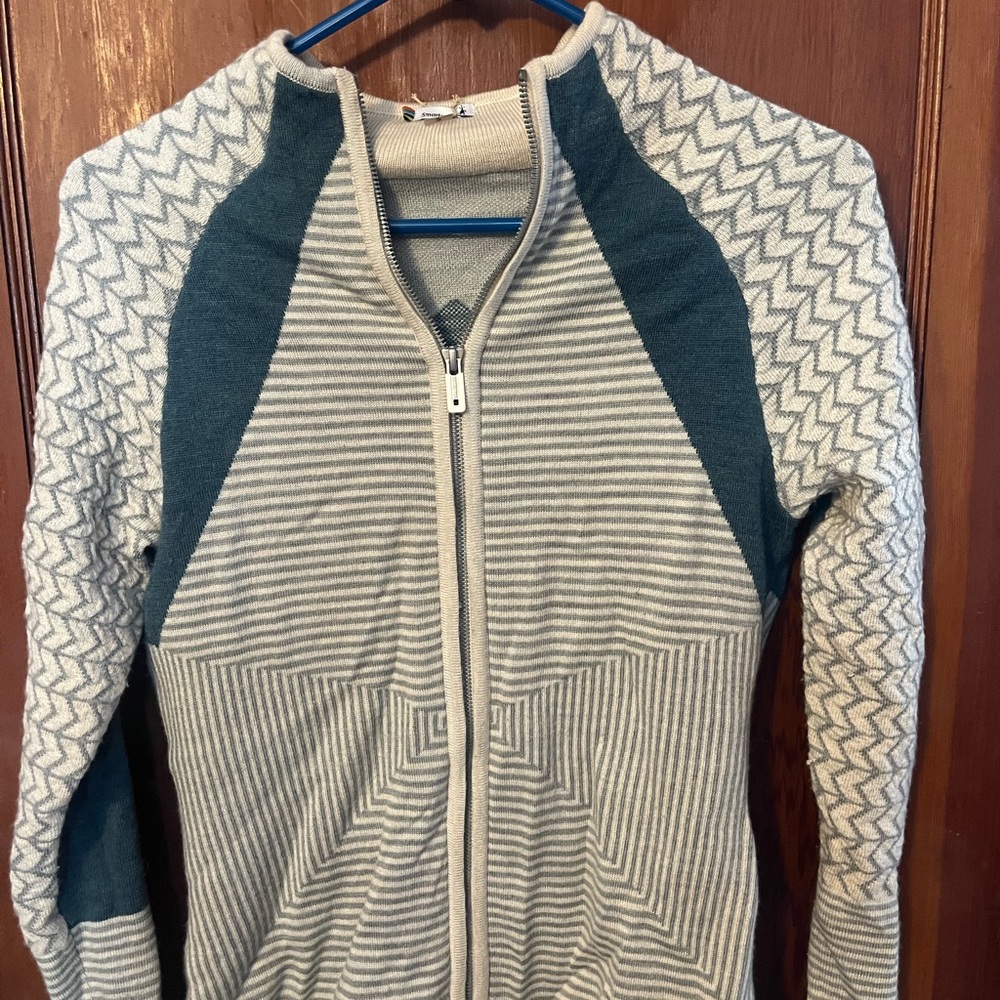 Smartwool Women's Zip-Up Sweater in Cream and Teal